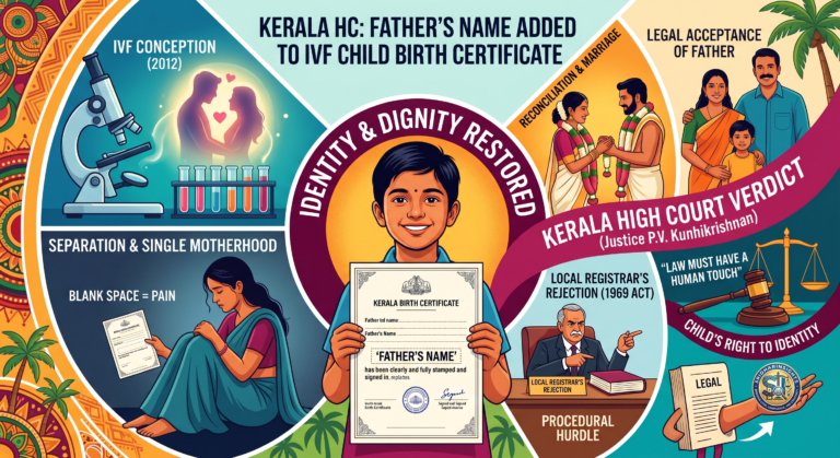Kerala High Court, father's name, birth certificate, child conceived through IVF, parents were living together.